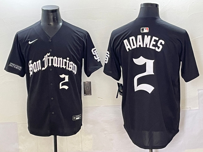 Men 2025 San Francisco Giants #2 Adames Black Five generations Joint Name Nike MLB Jersey style 11
